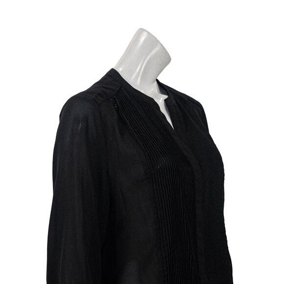 LOYAL HANA Women's Vneck Pleated front Blouse in Black Poly Size Large - Picture 9 of 9